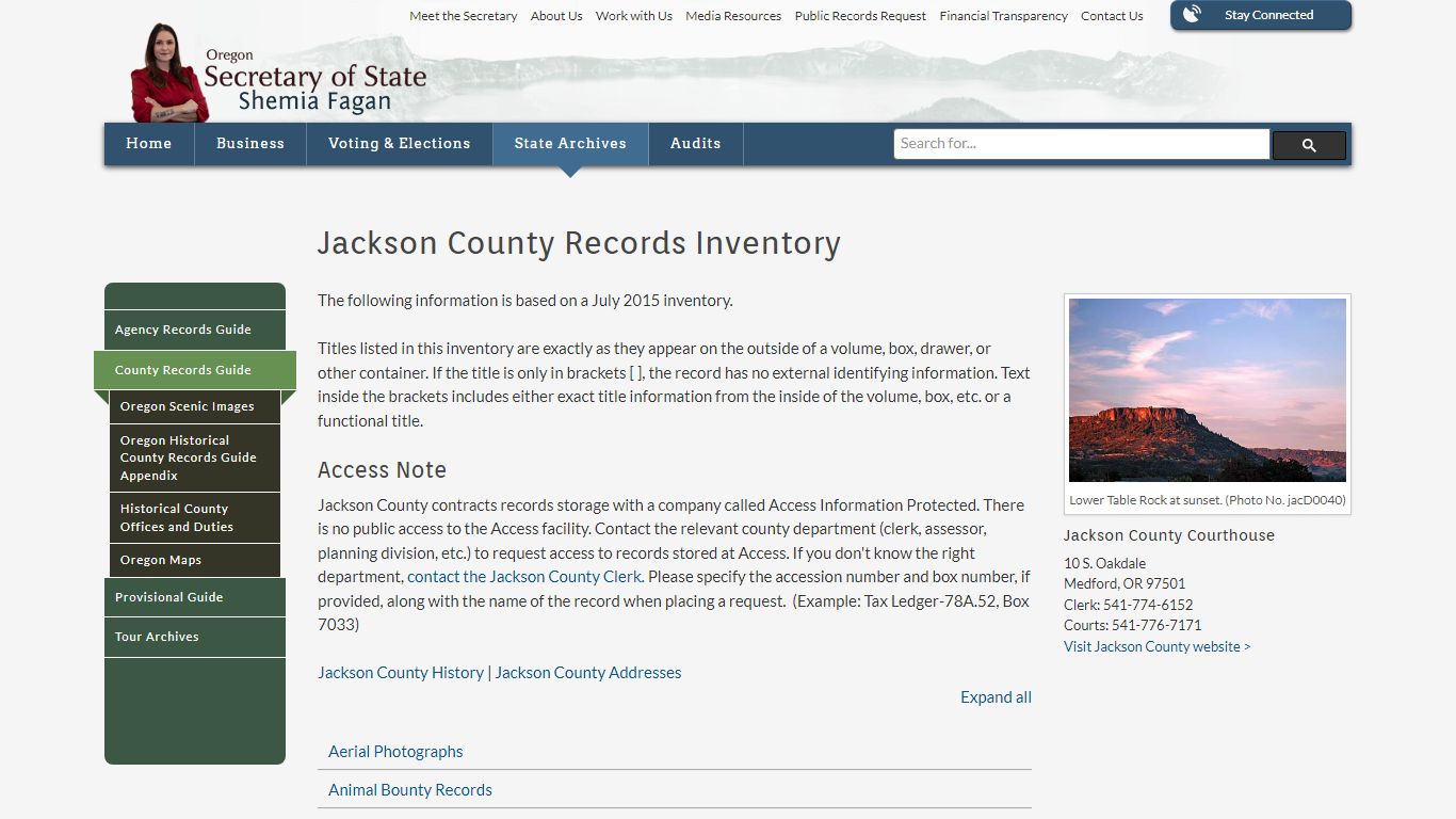 State of Oregon: County Records Guide - Jackson County Records Inventory